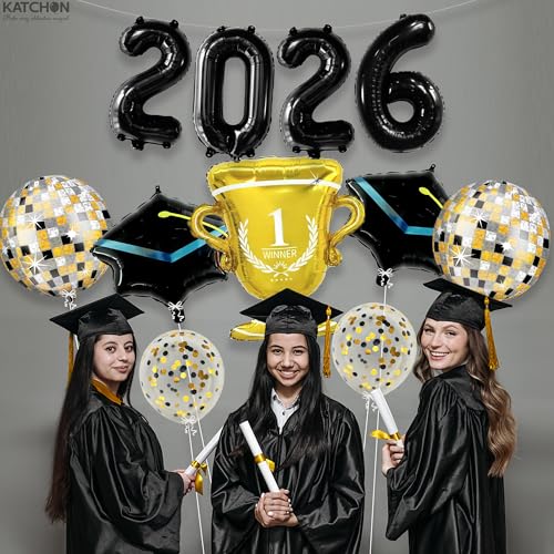 Image of KatchOn, Graduation Balloons - Pack of 11 | Black and Gold Graduation Decorations 2026 | 2026 Graduation Party Decorations