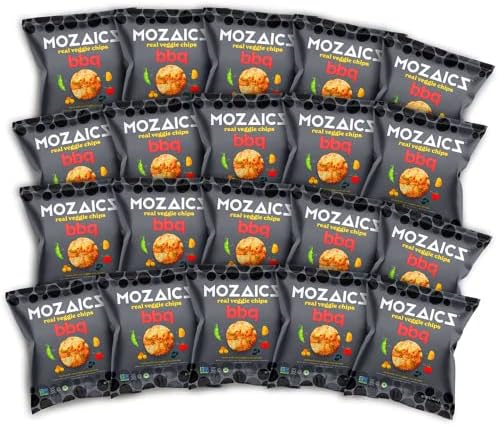 Mozaics BBQ snack bags- Popped Veggie Chips (20-pack) | Healthy Pea Protein Crisps | Gluten free (0.75 oz single serving bags)