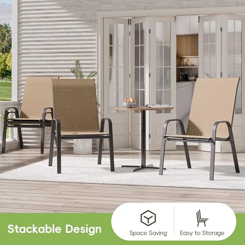 Image of Patio Chairs Set of 4, Outdoor Dining Chairs Stackable for All Weather, Breathable Metal Modern Outside Furniture Chair for Pool Side, Garden, Backyard Deck, Brown