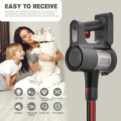SIPPON Cordless Vacuum Cleaner, Powerful Brushless Motor, 6-in-1 Lightweight Vacuum Cleaner, Wall-Mounted with LED Display and Motor Mop Light for Pet Hair/Hardwood Floors/Cars?Gray?
