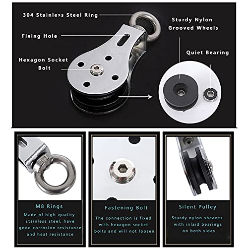 KUIKE Pulley Wheel Stainless Steel Small Pulley Block 360 Degree