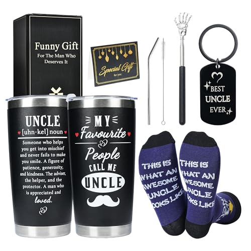 Merclix Best Uncle Gifts from Niece and Nephew Gift Set with Funny Sock 9-11 Back Scratcher Gifts for Uncles Birthday Christmas Fathers Day