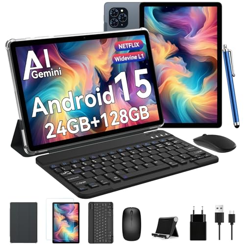 TABWEE Android 15 Tablet mit Tastatur - 24GB RAM+128GB ROM+2TB TF, Octa Core, Gaming Tablet 11 Zoll, Widevine L1, 1920x1200 FHD+IPS, 8000mAh Akuu, Gemini AI, 13MP+5MP KI Kamera, Face ID, 5G WiFi, GPS