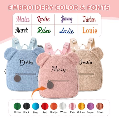 Ulico Personalized Bear Backpack,Custom Embroidered Name Bear Ears Shoulder Bag,Cute Fuzzy Mini Daypack Purse Gifts4
