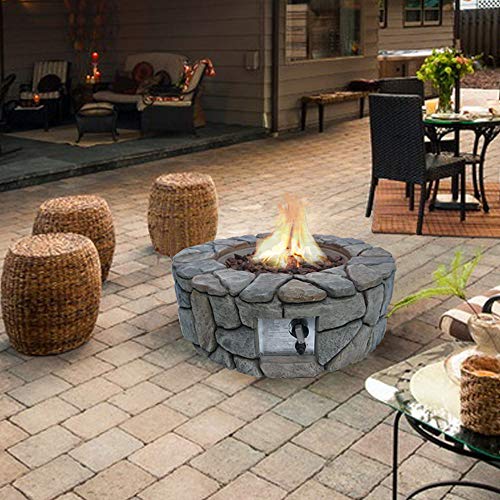 Peaktop-HF09501AA-Round-40000-BTU-Propane-Gas-Fire-Pit-Stone-Look-for-Outdoor-Patio-Garden-Backyard-Decking-with-PVC-Cover-Lava-Rock-28-x-28-Gray