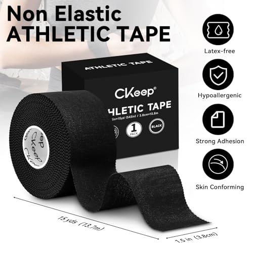 Image of CKeep Athletic Tape, Original Cotton Waterproof Sports Tape 1 Roll, Black | Very Sturdy No Glue Residue Wrist Ankle Tape for Climbing, Boxing, Athletes, Baseball Bats, Strains, Sprains, Injuries
