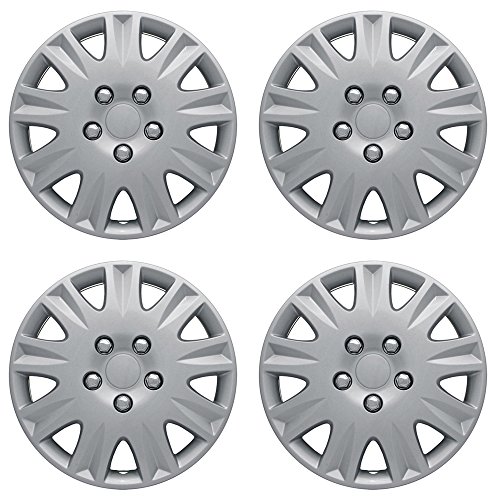 OxGord 15 inch Silver Snap-On Hubcaps with 9 Spoke Compatible with 2006-2011 Honda Civic Standard Steel Wheel Covers