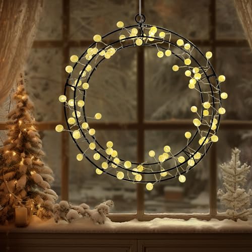Weihnachtsdeko für die Fensterbank 21 Weihnachtsdeko Fenster Lichterkranz mit 80 LED, 30cm Türkranz...