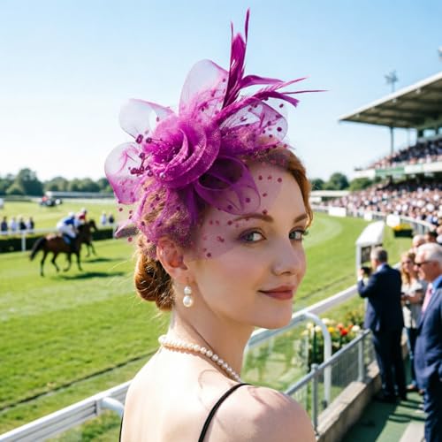 Image of DRESHOW Fascinators Hat Flower Mesh Ribbons Feathers on a Headband and a Clip Tea Party Headwear for Girls and Women