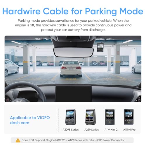 Image of VIOFO HK4 Acc Hardwire Kit, USB-C Hard Wire Kit for T130 /A139Pro /WM1 /A229Duo&A229PLUS&A229PRO, /A119MINI2 Dash Cam, Low Voltage Protection for Parking Mode | Four Configurable Voltage Cut-off Values, Low Voltage Protection, 24H Continuous Power, Fuse Taps Not Included