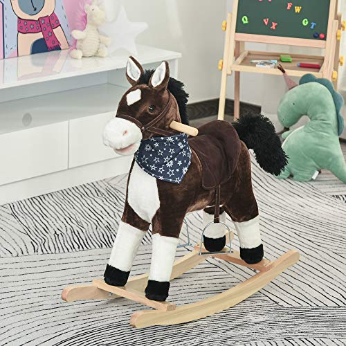 Qaba Kids Plush Ride-On Rocking Horse Toy Cowboy Rocker with Fun Realistic Sounds for Child 3-6 Years Old, Brown - Image 3