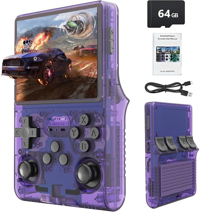 R36S 64GB Handheld Retro Gaming Console, Built-in over 20000+ Classic Games, Linux System with 3.5" HD MIPI IPS Screen,3500mAh Portable Gaming & Entertainment Device (Purple, 128GB)