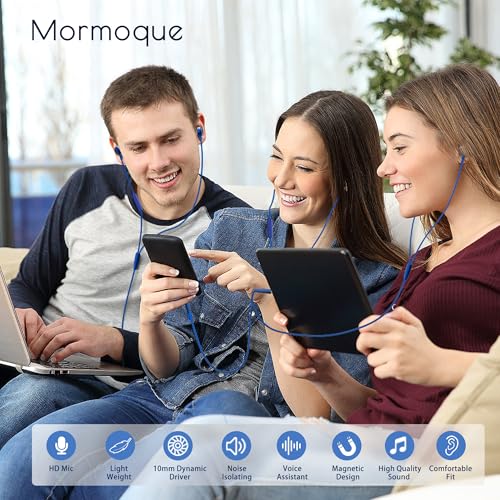 Image of MORMOQUE EP-06 Wired Earbuds in-Ear Earphones,Build-in Microphone Noise Isolating Headphones,3.5mm Jack 4.9ft Long Cord Ear Buds,HD Bass Audio,with 6 Ear Tips,for Smartphones /Laptop /Computer Etc-Blue