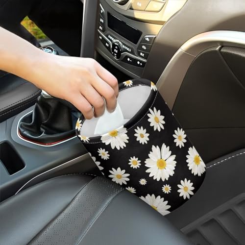 Image of Cute Daisy Print Portable Car Garbage Bin Reusable Collapsible Hanging Portable Dustbin Bin Waste Basket Car Accessories Interior for Car SUV Trucks Universal