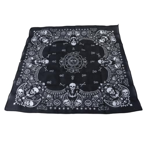 Hoite Foulard bandana noir à imprimé tête de mort – Foulard unisexe polyvalent pour la tête et le cou (style Halloween/pirate/cowboy)