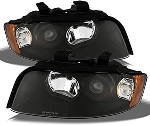 AKKON - For Audi A4/S4 OE Replacement Black Bezel Halogen Type Projector Headlights Driver/Passenger HeadLamps