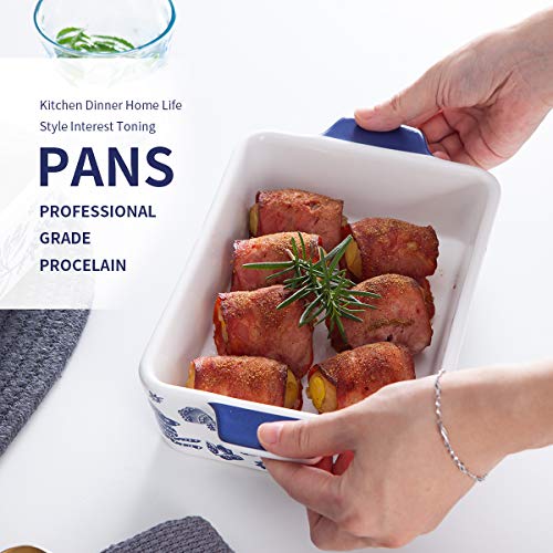 Bakeware Set,SIDUCAL 2 PCS Ceramic Baking Dish Set,Rectangular Serving Bakeware with Heat-Resistant,14x8 Inches,Blue - Thumbnail 6