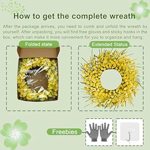 Artificial spring wreaths for front door 24 inch spring wreath yellow summer wreath with yellow flowers berries for porch farmhouse wall indoor home decoration  urban country home decor