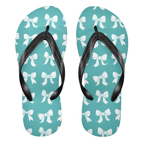 Burbuja Bows on Teal Flip Flops for Women Men, Soft Thong Sandals Rubber Slippers for Pool Beach Essentials