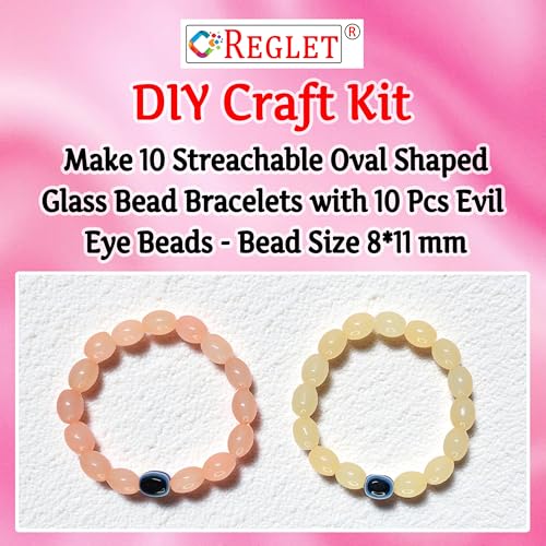 Image of 15 Pcs Evil Eye Beads + 160 Pcs Oval Shaped Glass Beads for Jewellery Making Kit - Glass Beads for Bracelet Making Kit - Bead Craft - 8 * 11mm