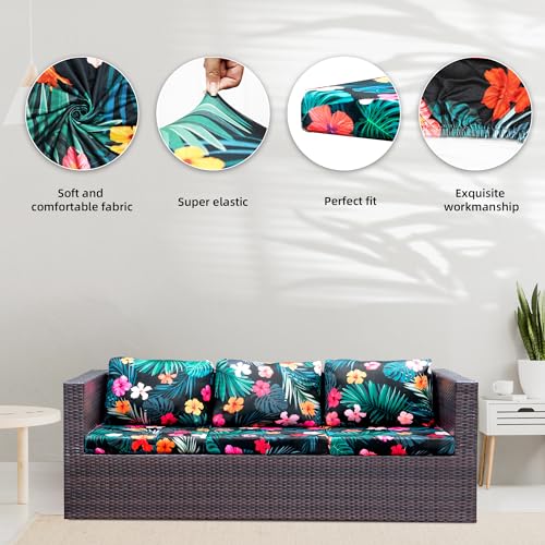 Image of 8Pcs Stretch Patio Cushion Covers,Outdoor Couch Covers Replacement,Outdoor Couch & Sofa Slipcovers,for Patio Furniture Cushion Covers,Washable Reusable urniture Protector (Flowered Leaves,Cover Only)
