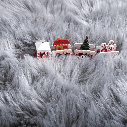 Faux Lammfell Schaffell Teppich 60 x 90 cm, Lammfellimitat Teppich Flauschiger Weicher Fell Teppiche Longhair Fell Lammfellimitat Carpet für Stühle Sofa Schlafzimmer Kinderzimmer (Grau, Rechteckig)