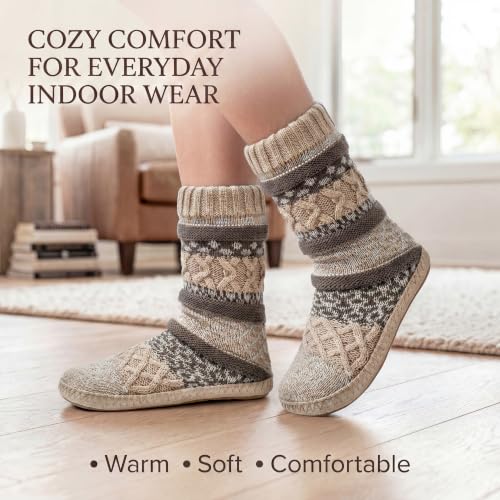 Image of cosyone1997 Slipper Socks for Women Warm Fuzzy Non Slip Soft Sole | Sherpa lining, padded sole, stretchy cuff and gripper dots for bedroom or lounging; gift-ready box, machine washable