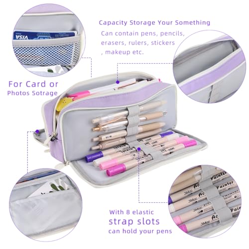 Image of iSuperb Large Pencil Case 3 Compartments Pencil Pouch Big Capacity Pencil Bag for Kids Teen Girls Boys Student School Supplies Oxford Organizer Pen Bag Cosmetic Makeup Pouch