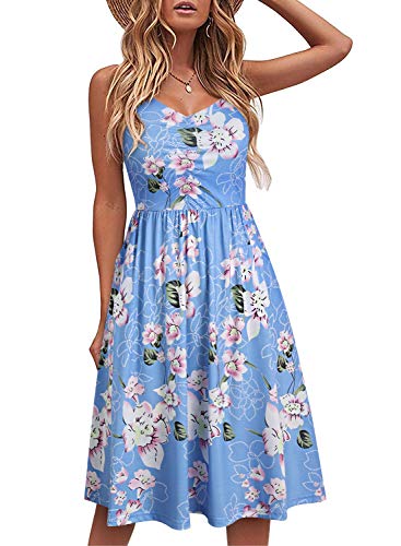 Image of YATHON Casual Dresses for Women Sleeveless Cotton Summer Beach Dress A Line Spaghetti Strap Sundresses with Pockets
