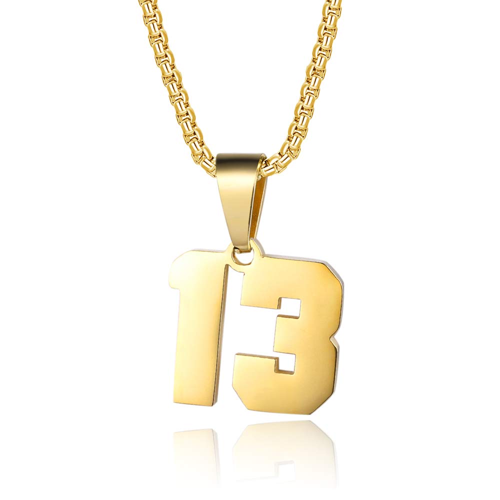 Sponsored Ad - Number Necklaces Personalized Necklaces 18K Gold Plated Initial Number Pendant Stainless Steel Chain Sports Necklaces for Men Women