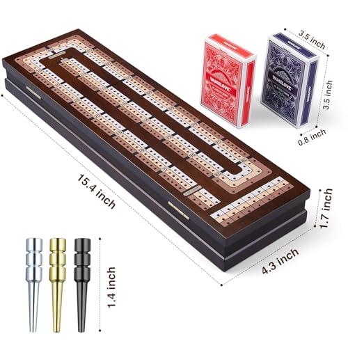 Vamslove Z2124 Wooden Cribbage Board Game Magnetic 3-Track Scoreboard thumb #1