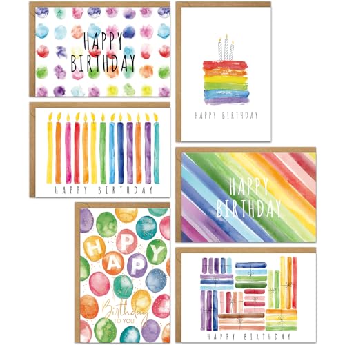 YianHien 24 Watercolour Birthday Cards Multipack for Kids & Adults