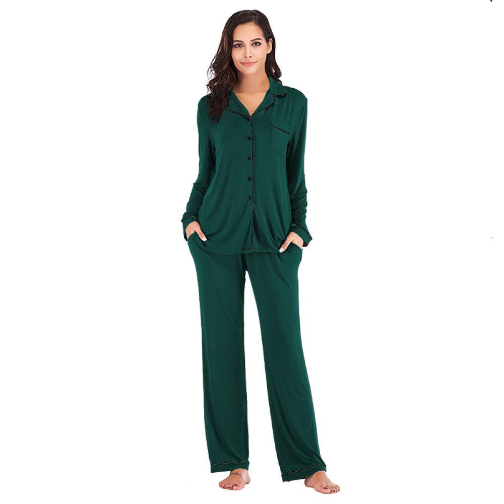 Conjunto De Pijamas De Mujer,Conjunto De Pijama Suave Clásico De Color Puro Modal De Algodón Con Botones Pjs Top & Bottoms Ladies Ropa De Dormir De Manga Larga Ropa De Dormir Para Todas Las Estacio