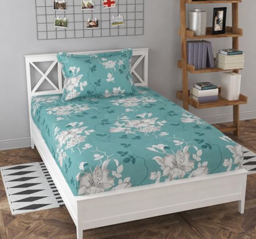 Image of 300 TC Glace-Cotton All Around Elastic Fitted Bedsheet, Elastic Fitted Bedsheet Single Size Bedsheet for Single Bed with 1 Pillow Cover, Size - 72 x 36 x 8 Inch Color
