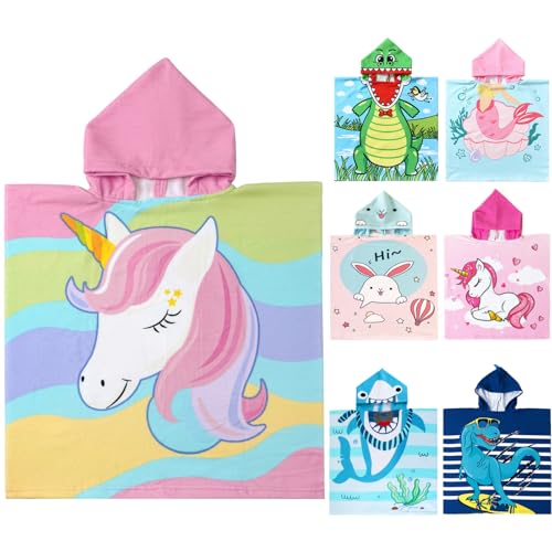 Image of NovForth Kids Beach Towel for Boys Girls, Hooded Bath Towel Wrap, Toddler Pool Towel with Hood