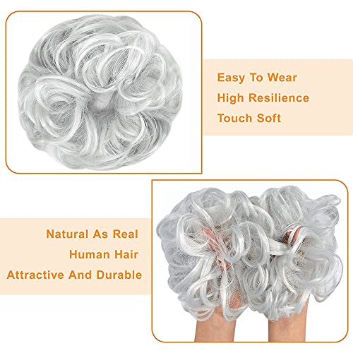 Voarge Hair Scrunchies & Buns, Silver-Grey Hair Pieces, Messy Donuts & Ponytails, Girls Extensions - 60B - Image 4