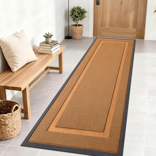 Image of OLANLY Front Door Mat Indoor Outdoor Entrance, Waterproof All-Season, All-Weather Doormat, Sturdy Natural Rubber, Low Profile, Easy Clean Patio Porch Entryway Mat, 71x23, Tangerine Orange