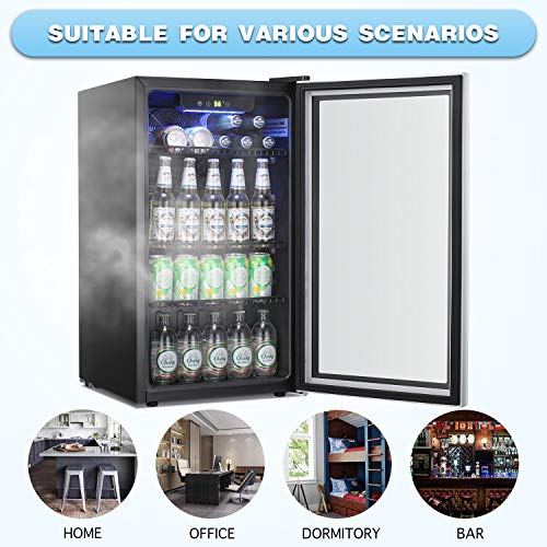 Antarctic Star Beverage Refrigerator Cooler -120 Can Mini Fridge Glass Door For Soda Beer Or Wine Constant Glass Door Small Drink Dispenser Clear Front Door For Home, Office Bar 3.2Cu.ft #TOP7