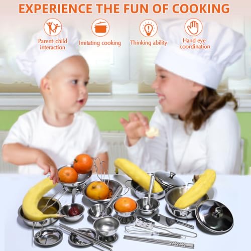 Tiny Classic Stainless Steel Kitchen Toys Cooking Utensils Set-Pretend Play Pots Pans Toy Cookware Kits for Kids Cooking Utensil Set Interactive Learning Role Play Educational Toys for Kids Mini Size - Image 4