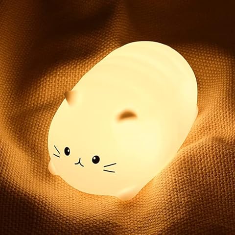 ZKLiLi Cute Cat Lamp, Night Light for Girls Bedroom, 7 Color Changing Baby Night Lights for Kids Baby Toddler Teen Portable Silicone Kawaii Nightlight Nursery Room Decor Cover