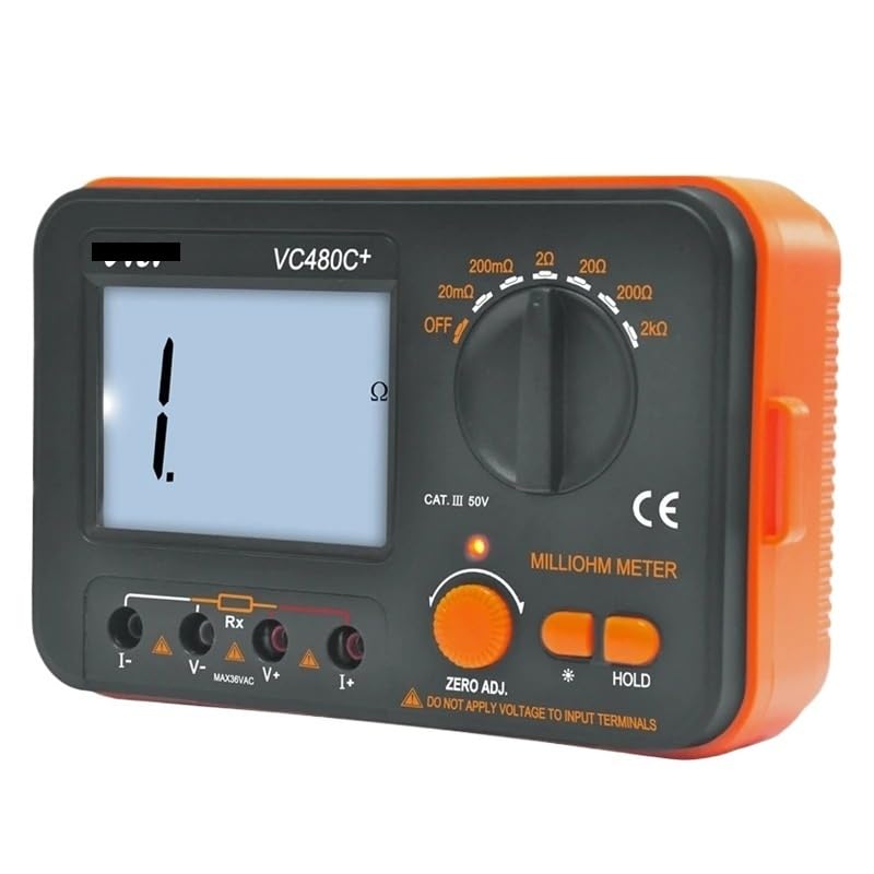 Medidor de miliohmios digital Marca 3 1/2 Pantalla LCD 4 cables Prueba baja resistencia Probador 6 rangos Precisión Multímetro ohmios Retroiluminado