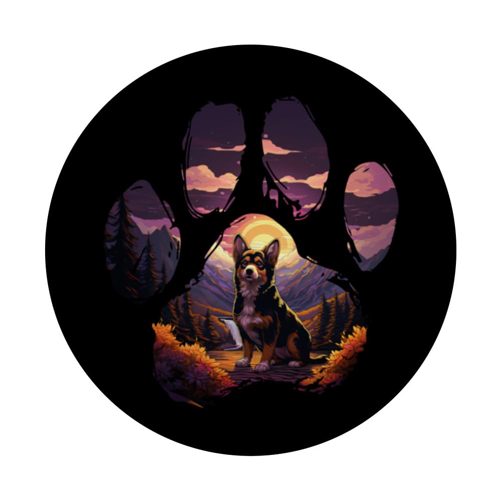 Black Brindle Corgi Paw Mountain Design Dog Mom Dad PopSockets Swappable PopGrip - Image 3
