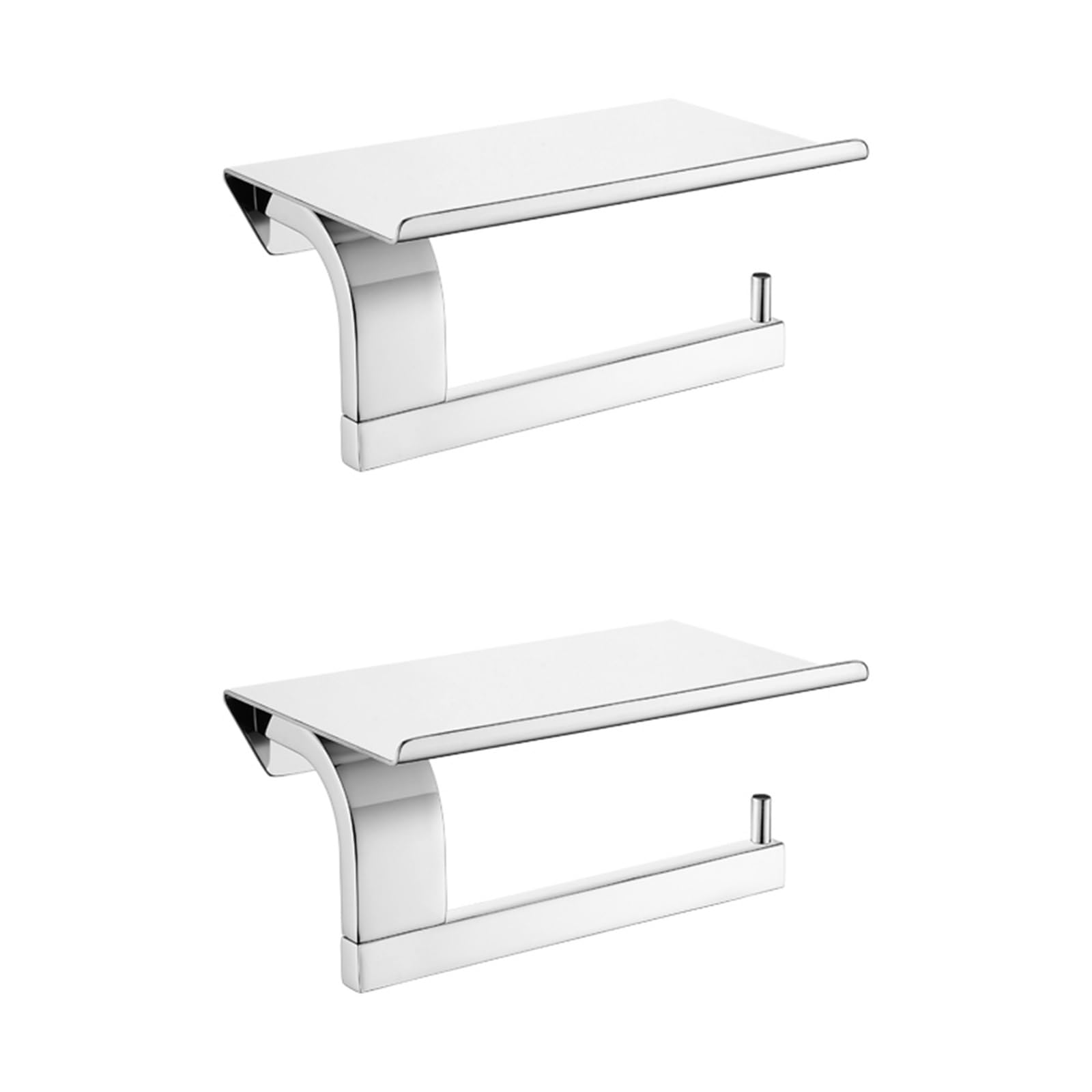 Stały uchwyt na papier toaletowy, Toilet Paper Holders Bathroom Wall Mount With Mobile Phone Shelf Silver Stainless Steel(2 Pcs)