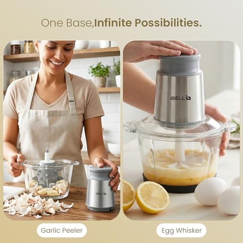 Image of IBELL MT200GPRO Electric Chopper with 2-Yr Warranty, 700W Powerful Motor, 2L Glass Bowl, Multipurpose for Meat, Vegetables, Fruits & Nuts, Includes Garlic Peeler & Egg Whisker (Silver)