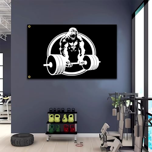 Image of Gorilla Weightlifting Flag 3x5 Ft Motivational Fitness Inspirational Flags for Home Gym Decor College Room Wall Garage Flag Banner Decor (DPOIS-0828)