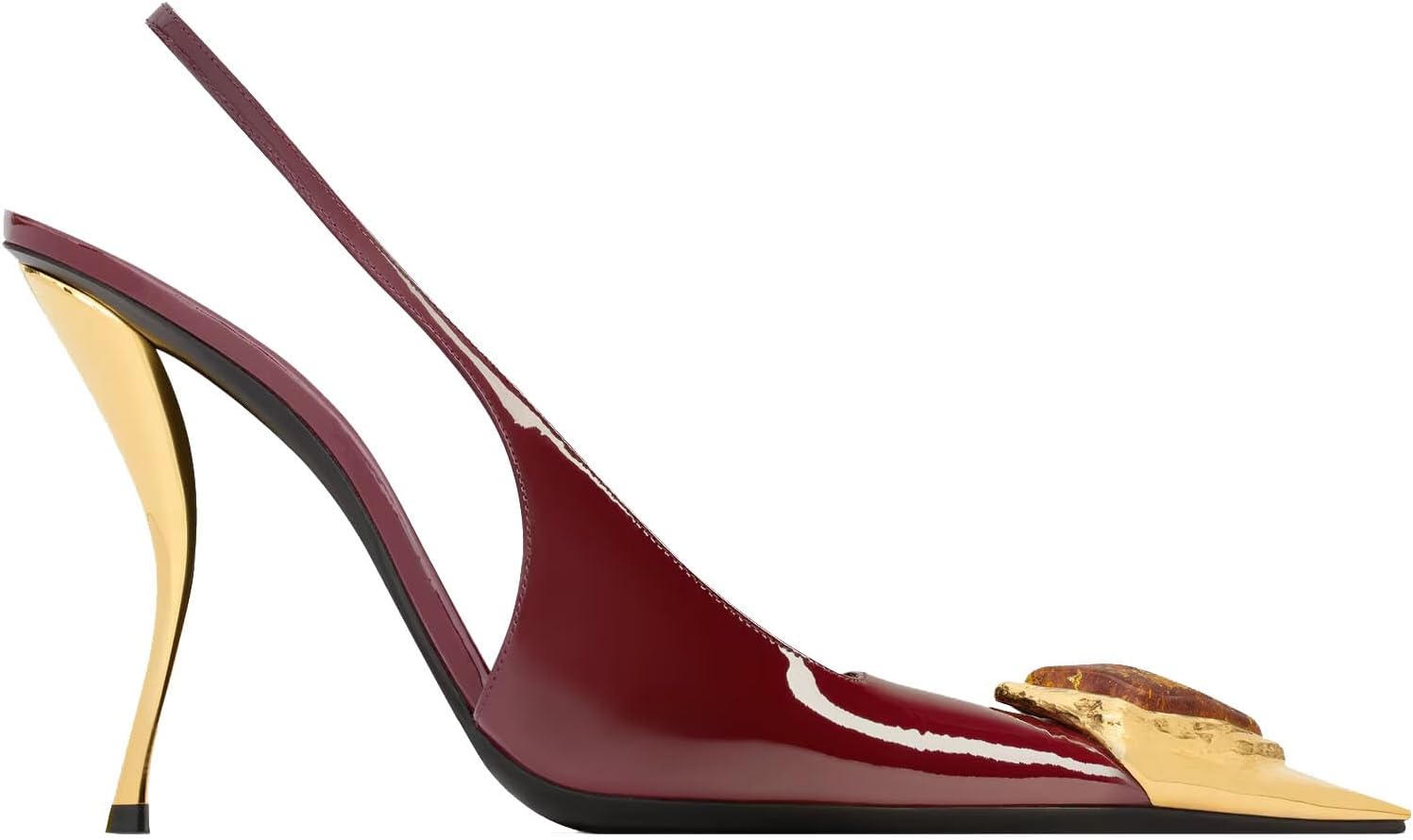 THESHY Womens Slingback High Heels Metal Pointed Toe Stiletto Heels Gems Embellished Stretch Slingback Pumps Patent Leather Fashion Party Dress Shoes for Women - Image 4