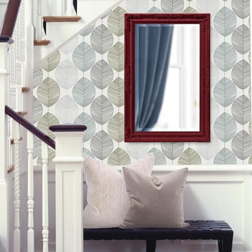 Image of Howard Elliott Collection Queen Ann Rectangular Glossy Burgundy Wall Mirror, Rectangle Hanging Wood Framed Vanity Mirrors for Home Decor, Living Room, Bathroom, Bedroom, or Hallway, 24 x 36 Inch