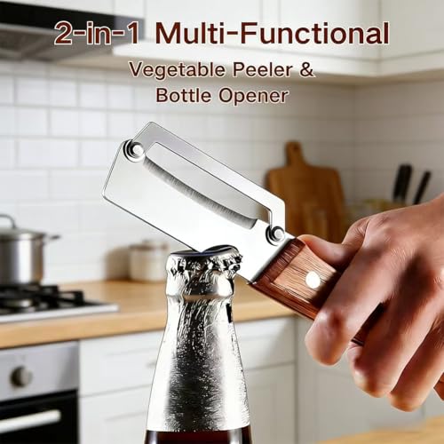 Zero Snag Wooden Kitchen Tool, Multi-Functional Vegetable Peeler for Kitchen, 2-In-1 Stainless Steel Kitchen Tool, for Fruit Veggie, Includes Bottle Opener (1PC) #3