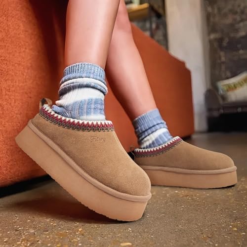 FITORY Womens Platform Slippers, Suede Ankle Boots with Fleece-lined for Indoor Outdoors Size 6-112