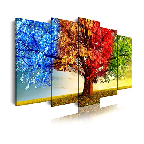 DekoArte 511   Cuadros Modernos Impresión de Imagen Artística Digitalizada | Lienzo Decorativo Para Tu Salón o Dormitorio | Estilo Paisaje Árboles Cuatro Estaciones Del Año | 5 Piezas 150 x 80 cm